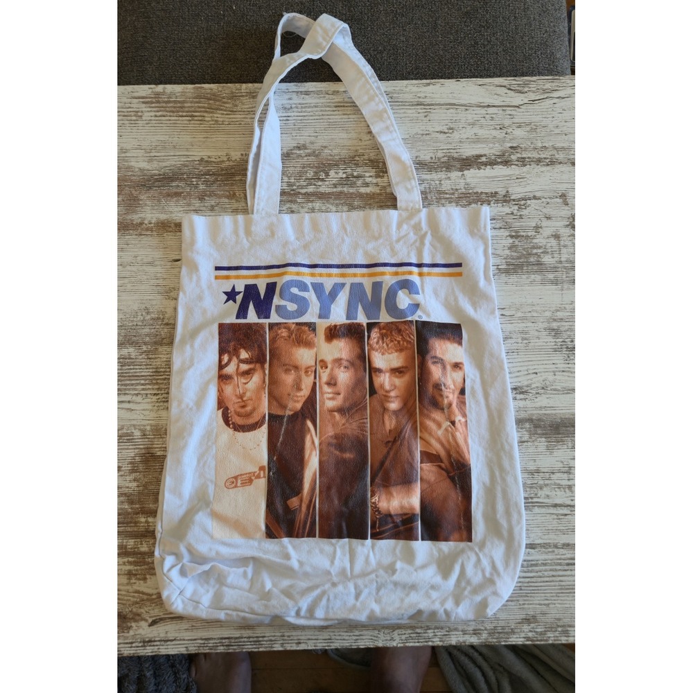 Vintage NSYNC White Canvas Tote Bag 90s Y2K Boy Band Photo Print Official Merch